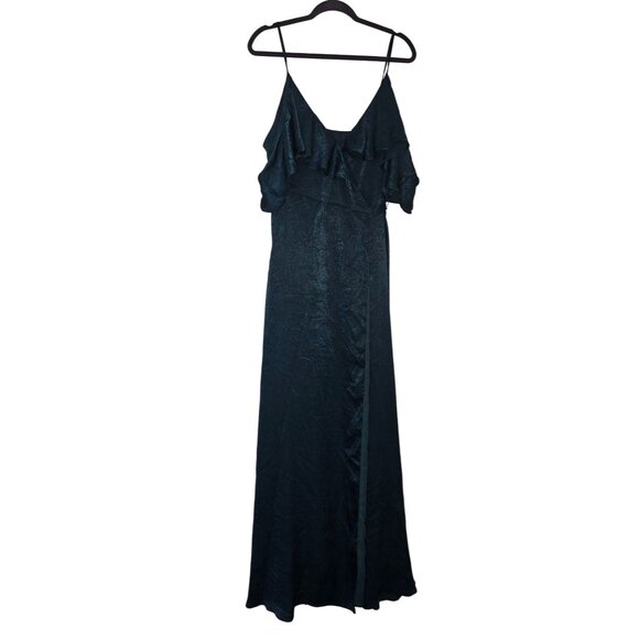 Lulus Shimmering Teal Ruffle Wrap Maxi Dress With Spaghetti Straps - Elegant Eve - Picture 3 of 9